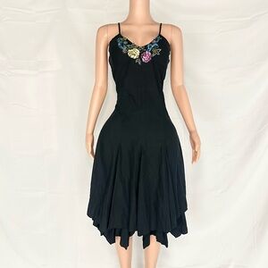 2000s vintage dark navy floral sequin midi dress